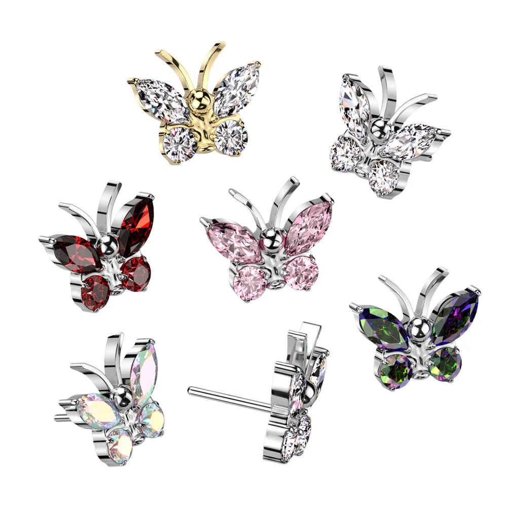 Implant Grade Titanium Threadless Push In CZ Butterfly Top