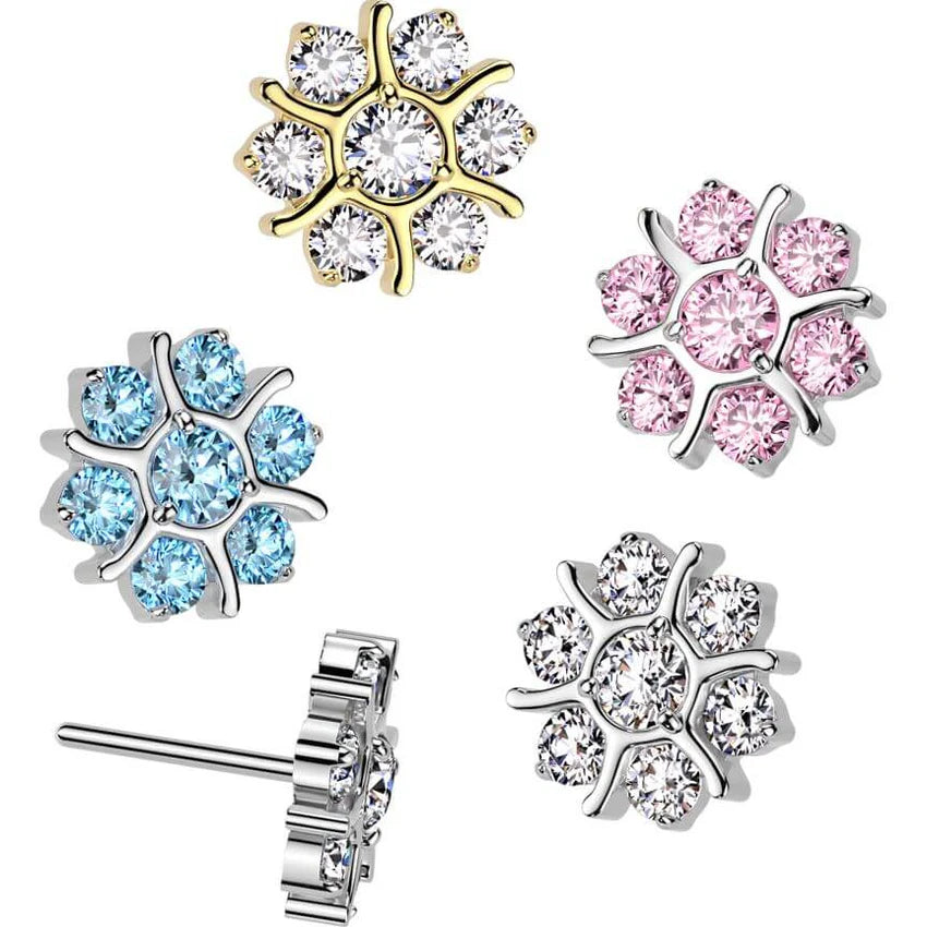 Implant Grade Titanium Threadless Push In CZ Flower Top