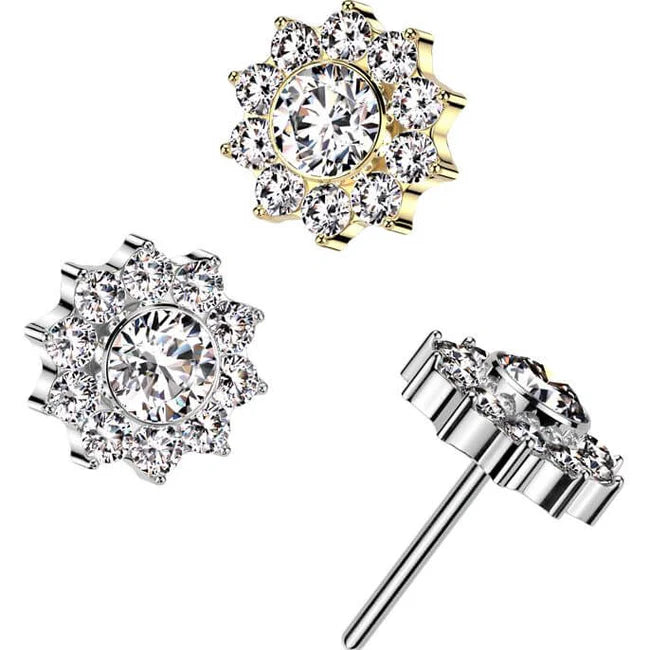 Implant Grade Titanium Threadless Push In CZ Pave Flower Top