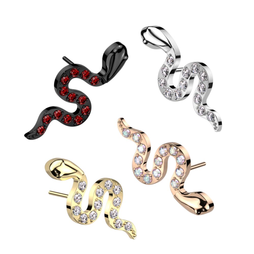 Implant Grade Titanium Threadless Push In CZ Pave Snake Top