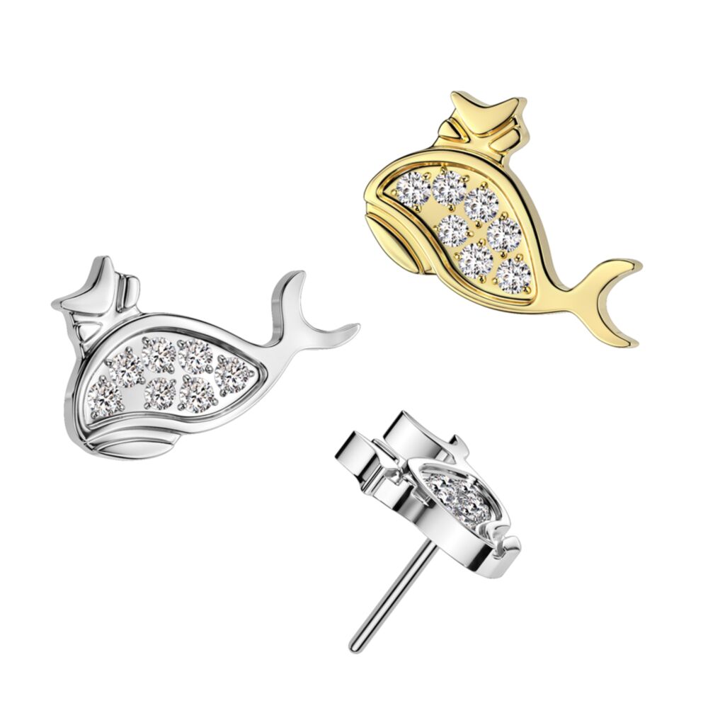 Implant Grade Titanium Threadless Push In CZ Pave Whale Top
