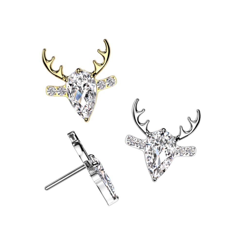 Implant Grade Titanium Threadless Push In CZ Reindeer Head Top