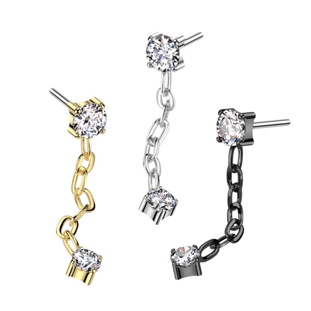 Implant Grade Titanium Threadless Push In CZ Top With CZ Dangle