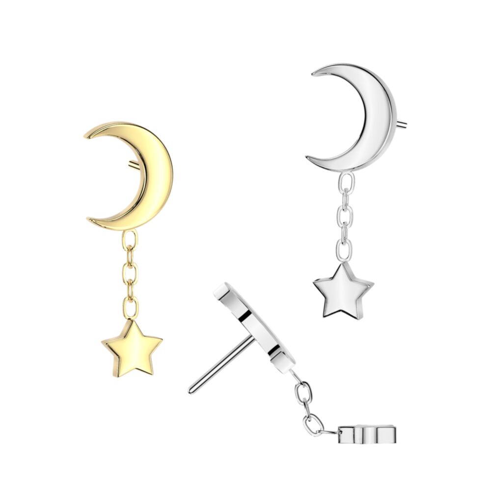 Implant Grade Titanium Threadless Push In Crescent Moon Top With Star Dangle