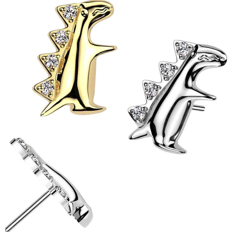 Implant Grade Titanium Threadless Push In Dinosaur With CZ Back Top