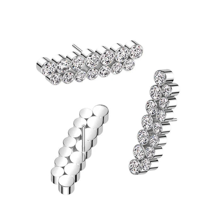 Implant Grade Titanium Threadless Push In Double Line Bezel Set CZ Top