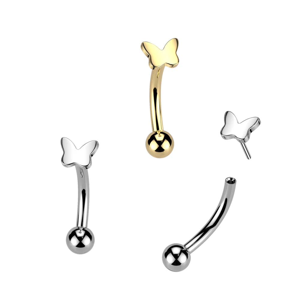 Implant Grade Titanium Threadless Push In Eyebrow Curved Barbell With Butterfly Top