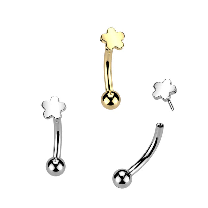 Implant Grade Titanium Threadless Push In Eyebrow Curved Barbell With Flower Top