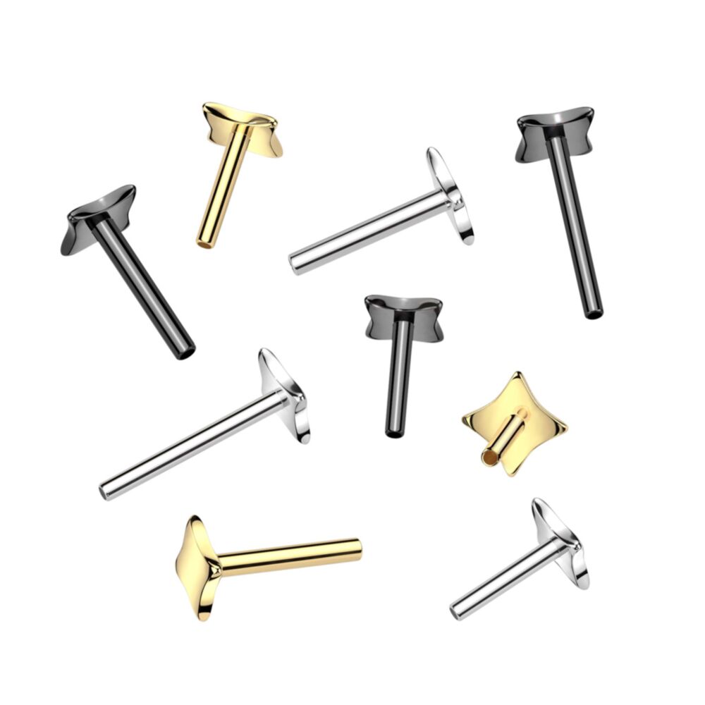 Implant Grade Titanium Threadless Push In Flat Back Diamond Base Labret Pin