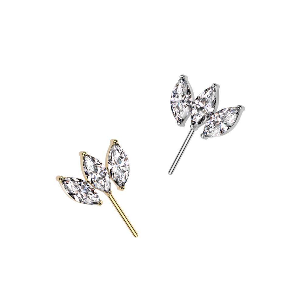 Implant Grade Titanium Threadless Push In Forward Facing Triple Marquise CZ Top