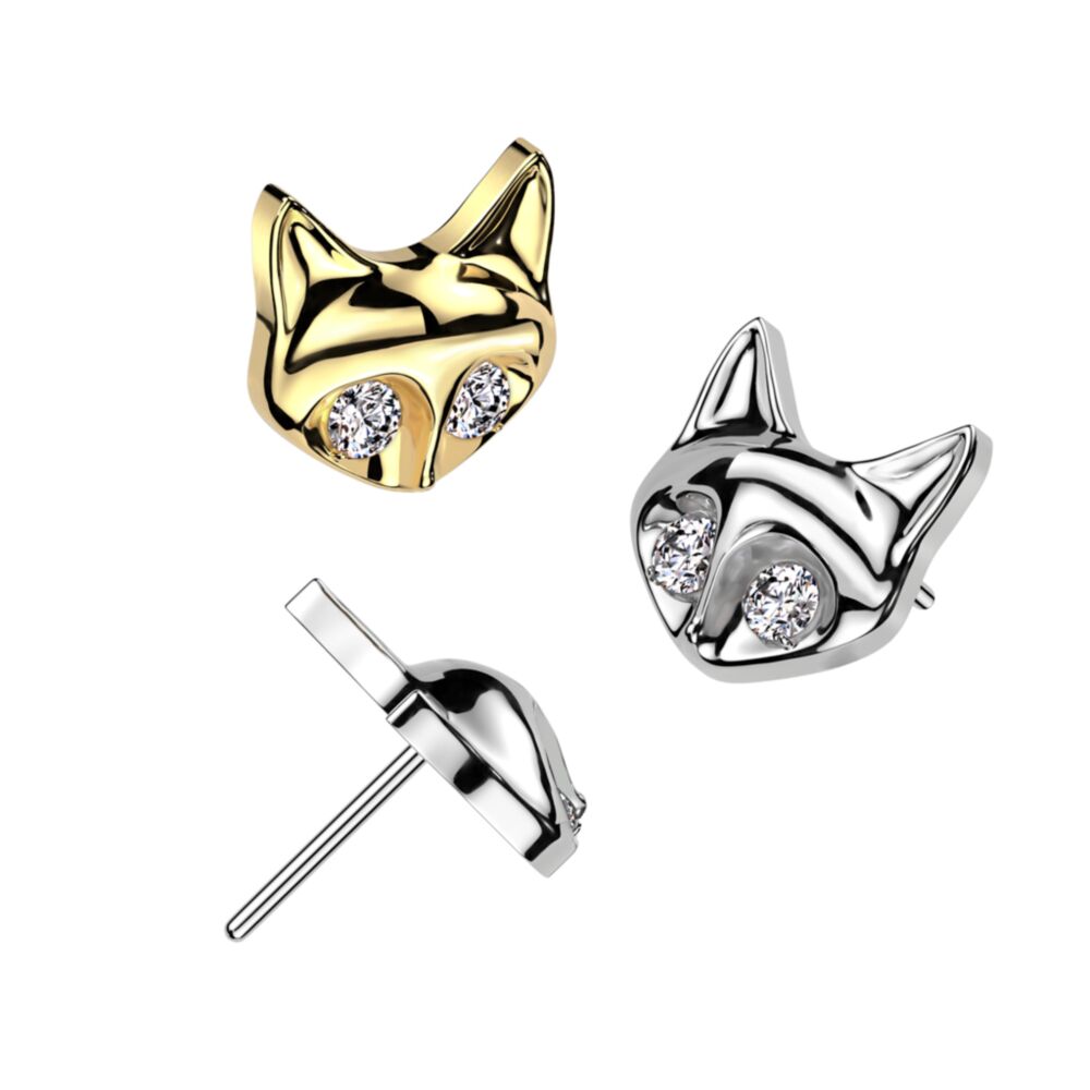 Implant Grade Titanium Threadless Push In Fox With CZ Eyes Top