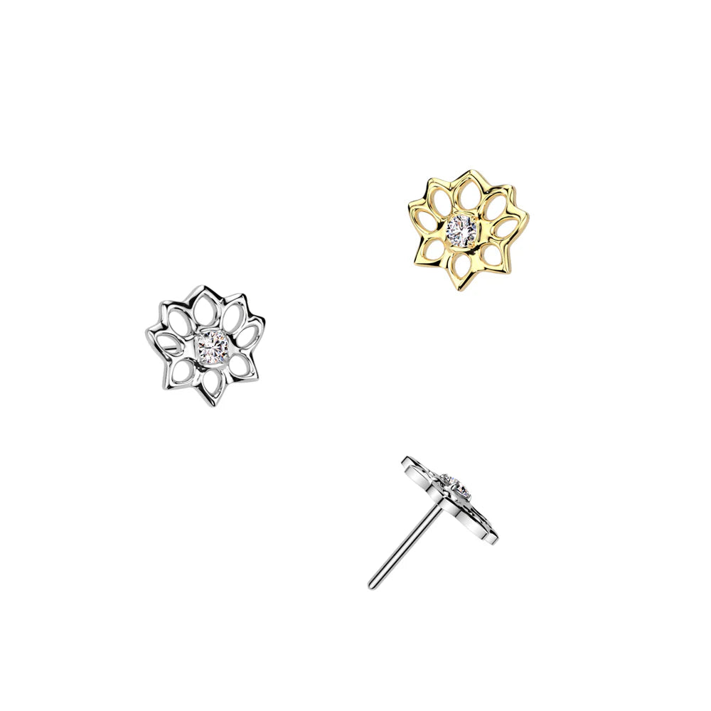 Implant Grade Titanium Threadless Push In Hollow Lotus Flower Top With CZ Center
