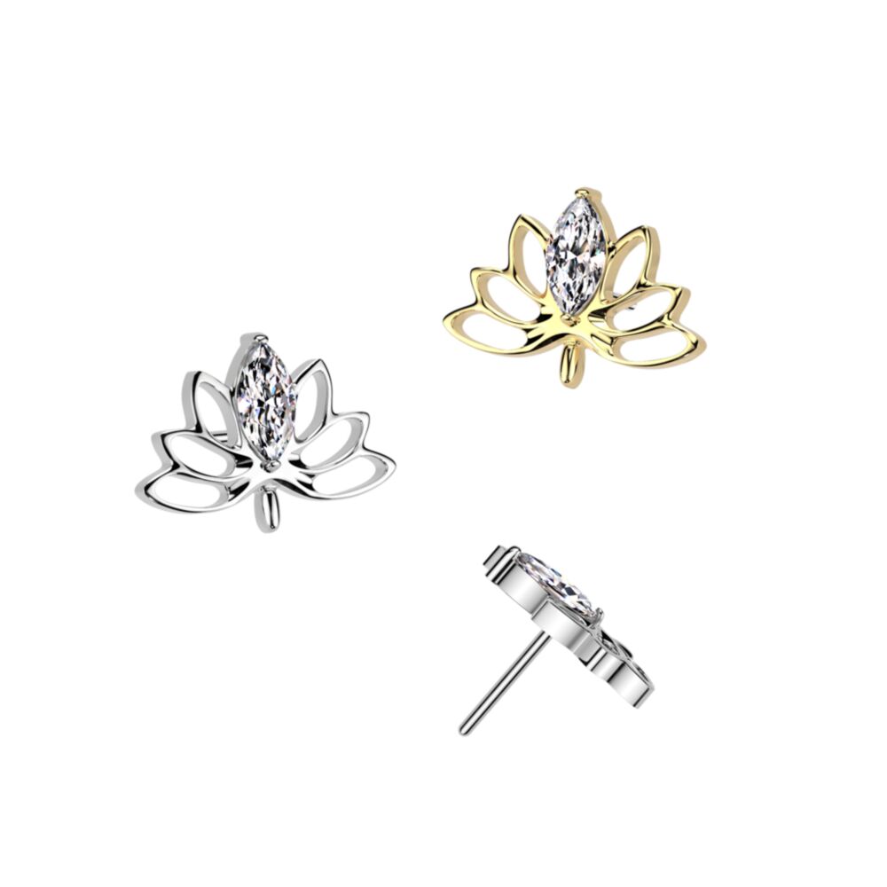 Implant Grade Titanium Threadless Push In Hollow Lotus Flower With Marquise CZ Top