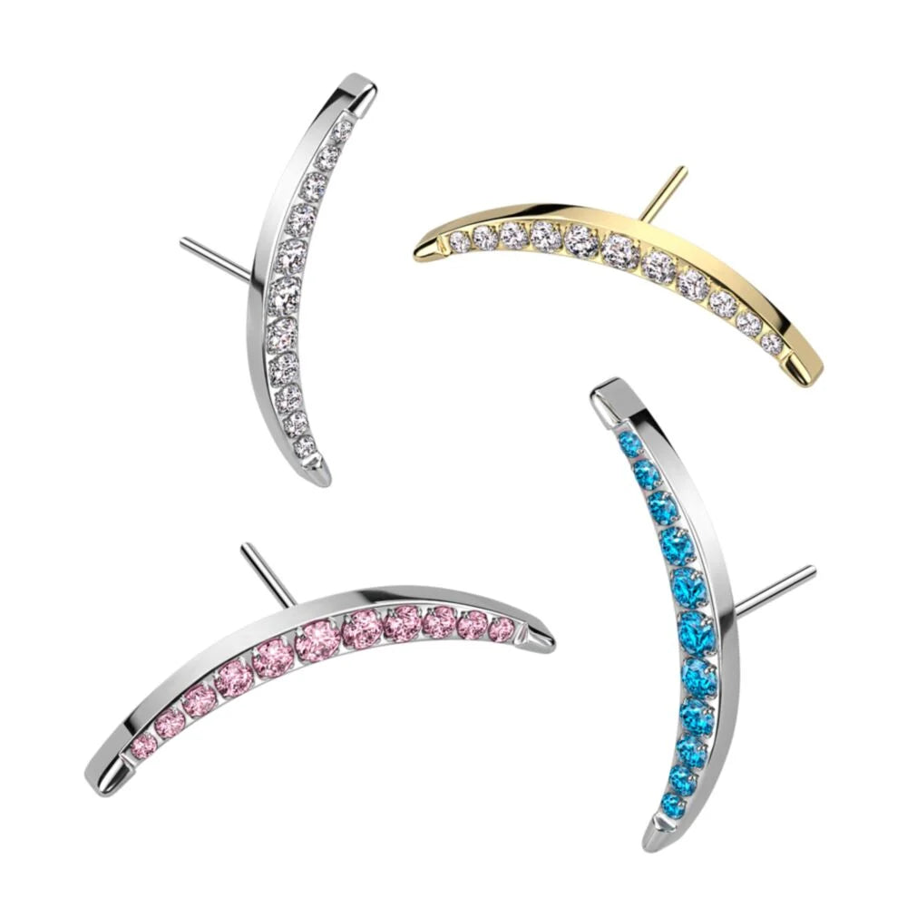 Implant Grade Titanium Threadless Push In Long Crescent Moon With CZ Pave Top