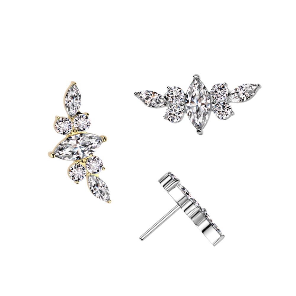 Implant Grade Titanium Threadless Push In Marquise CZ Center CZ Wing Top