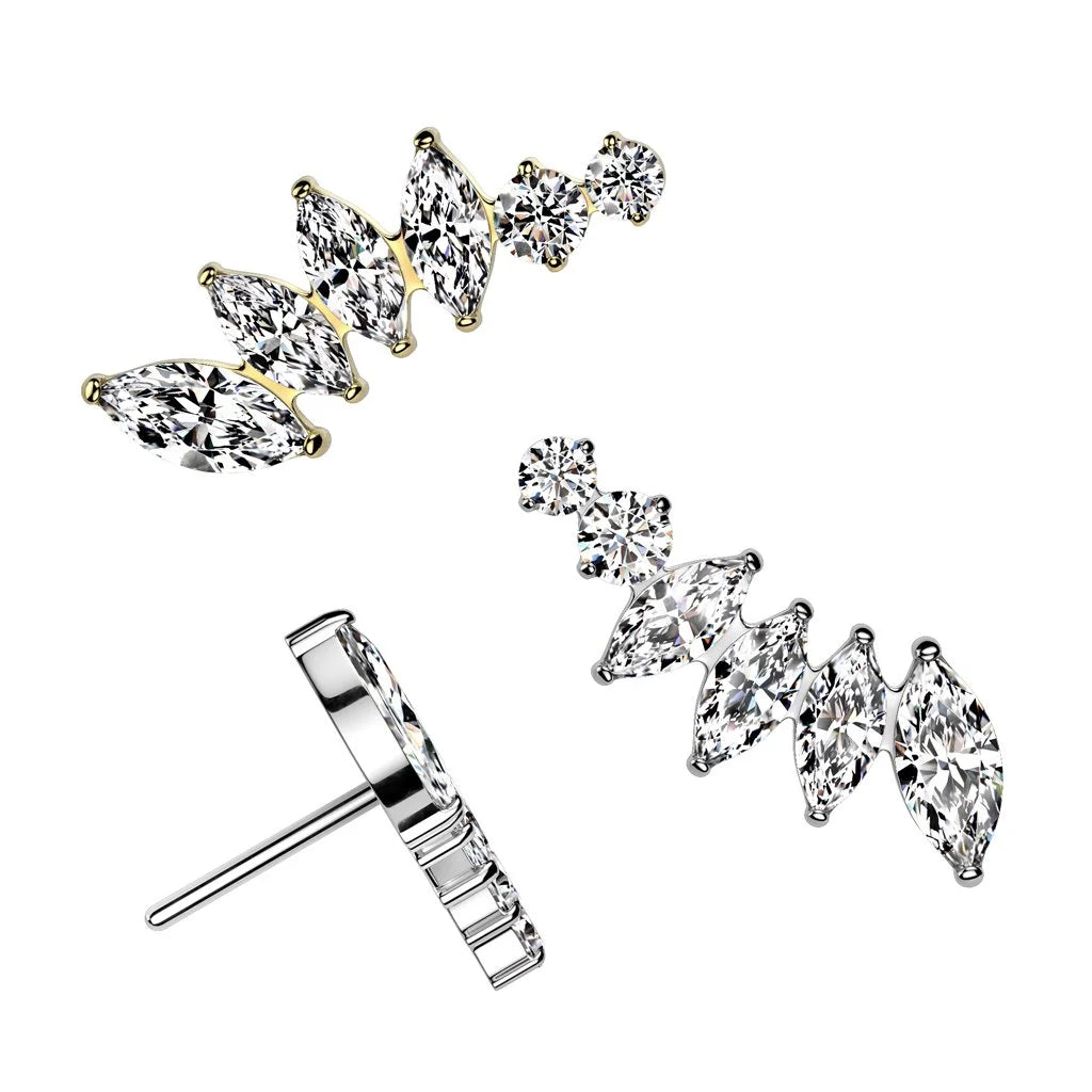 Implant Grade Titanium Threadless Push In Marquise CZ Fan With Round CZ Top