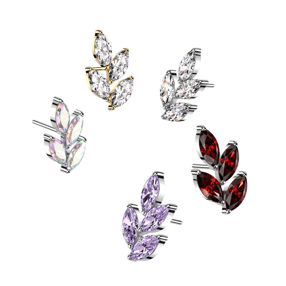 Implant Grade Titanium Threadless Push In Marquise CZ Leaf Top