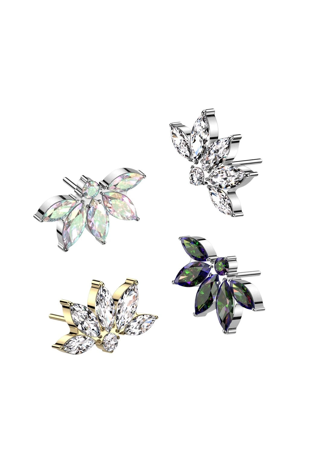 Implant Grade Titanium Threadless Push In Marquise CZ Lotus Flower Top