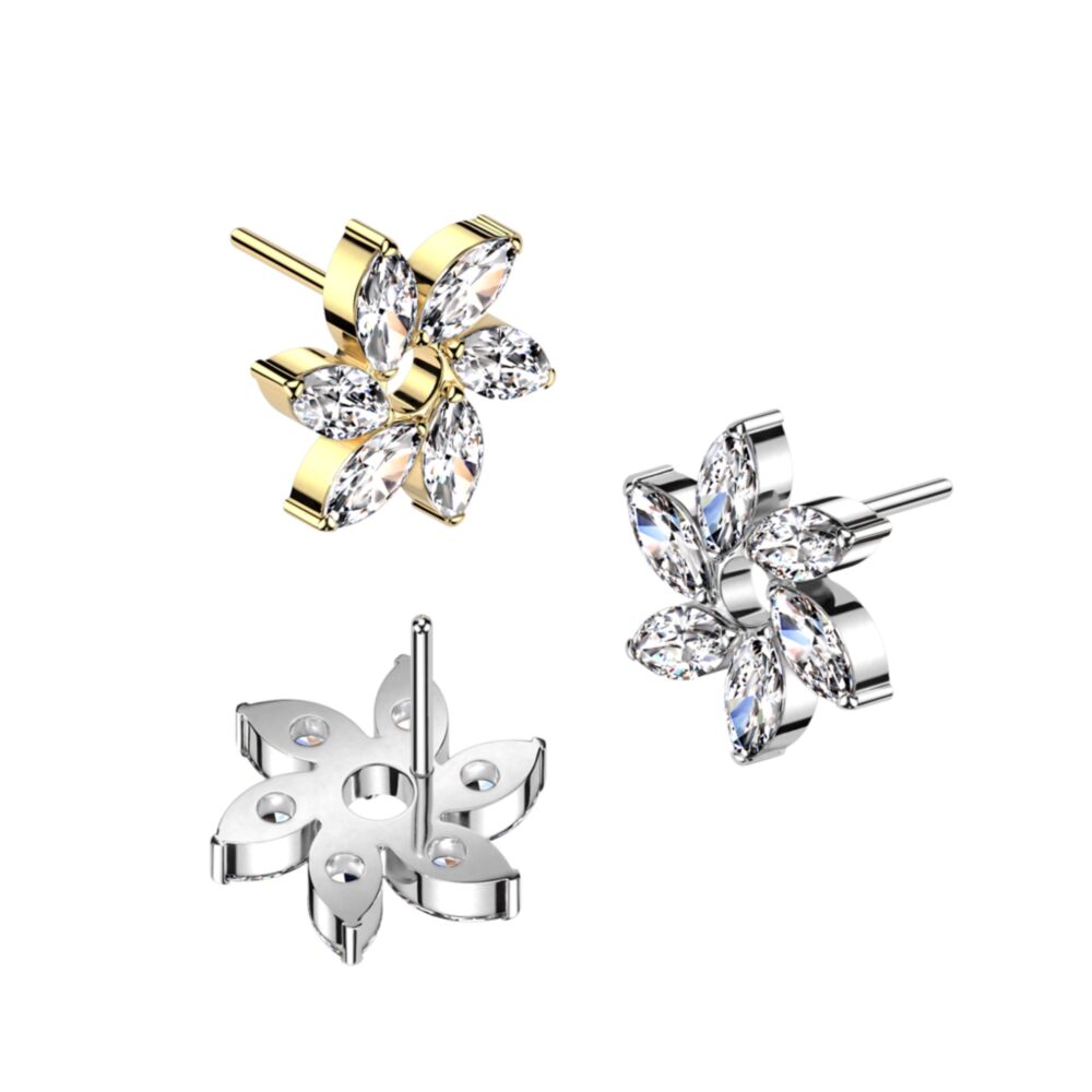 Implant Grade Titanium Threadless Push In Marquise CZ Swirl Flower Top