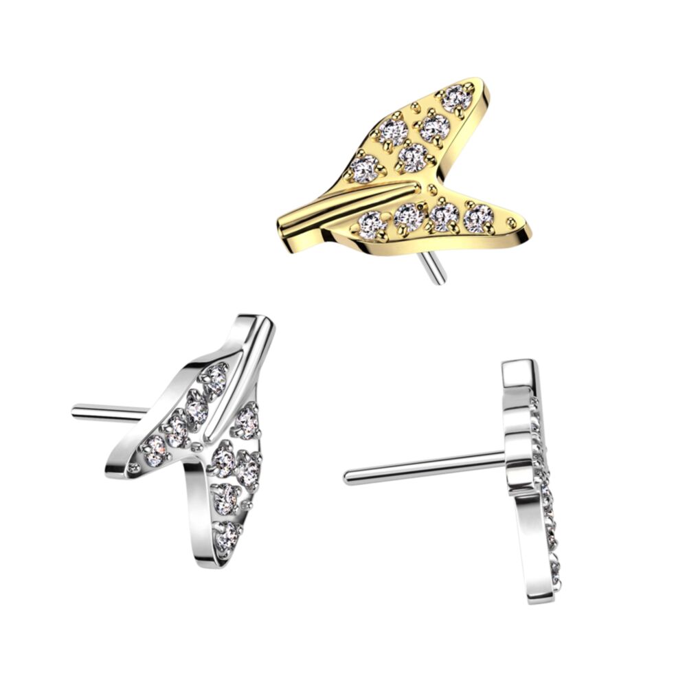 Implant Grade Titanium Threadless Push In Pave CZ Whale Tale End Top