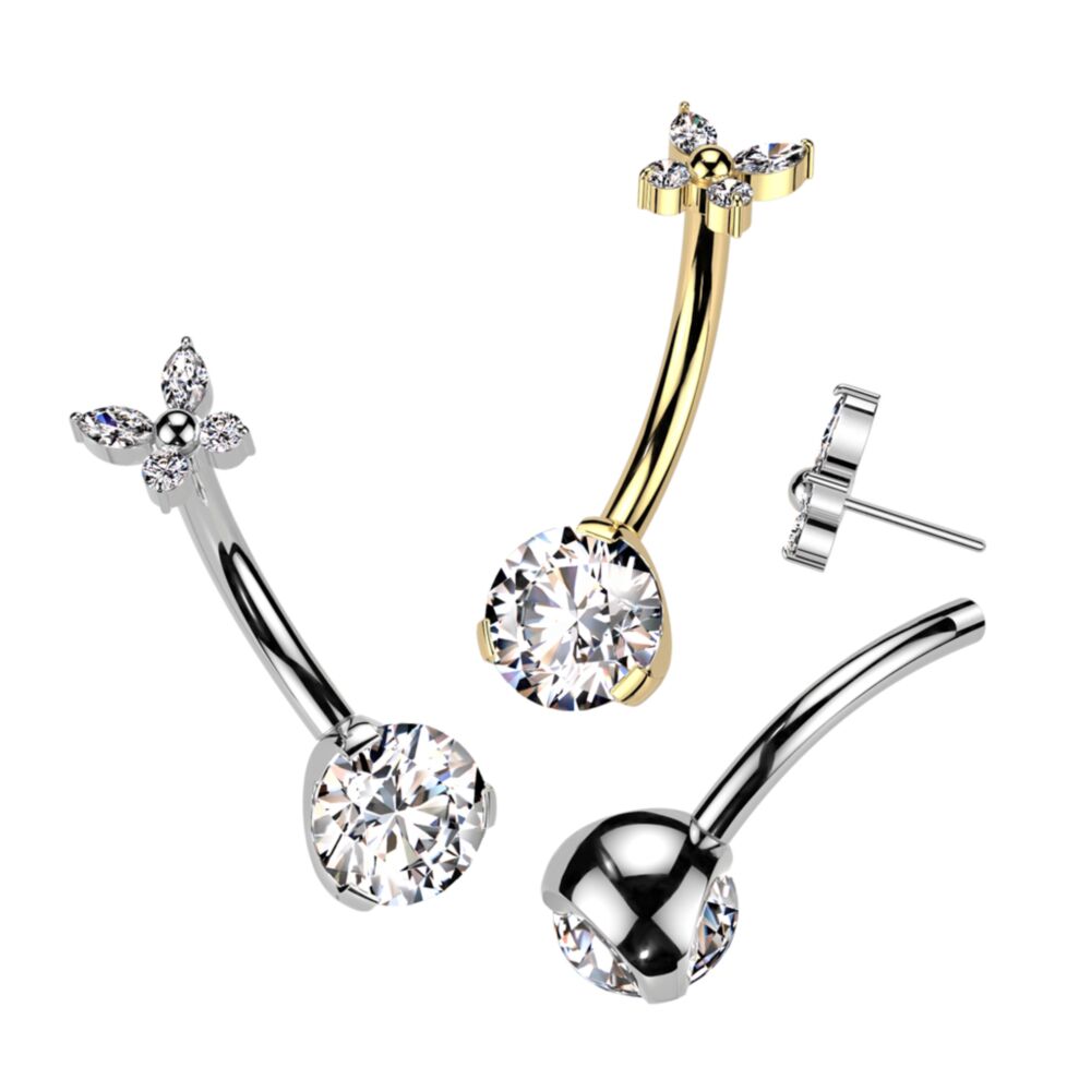 Implant Grade Titanium Threadless Push In Prong Set Bottom With CZ Butterfly Top
