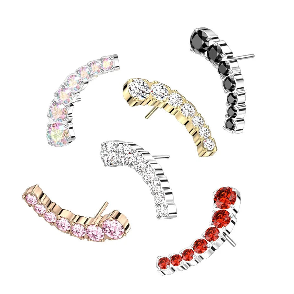 Implant Grade Titanium Threadless Push In Prong Set Descending 7 CZ Curved Top