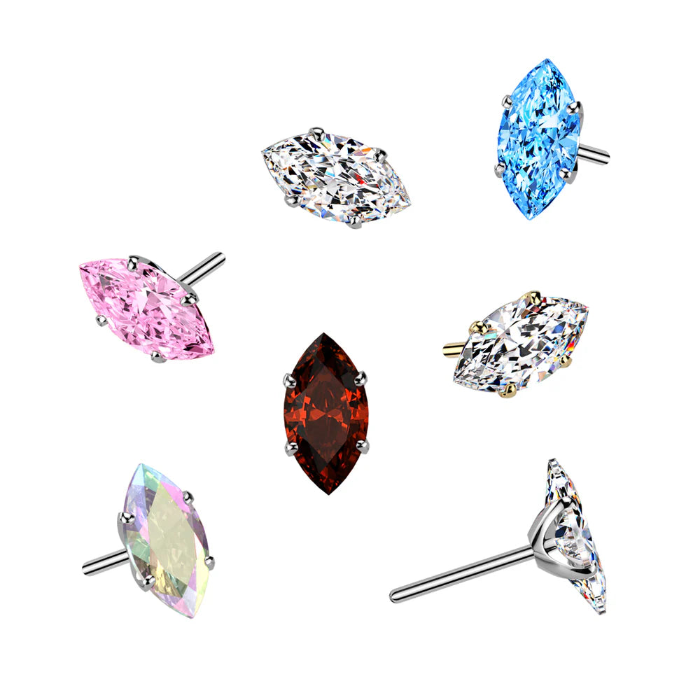 Implant Grade Titanium Threadless Push In Prong Set Teardrop CZ Top