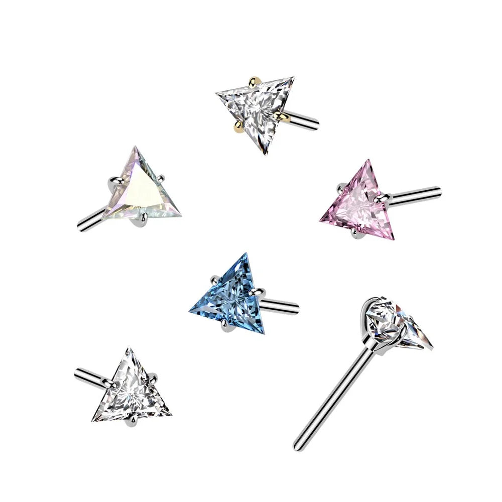 Implant Grade Titanium Threadless Push In Prong Set Triangle CZ Top