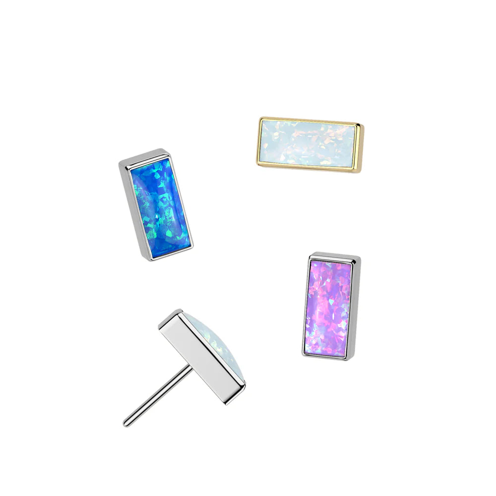 Implant Grade Titanium Threadless Push In Rectangular Bezel Set Opal Top