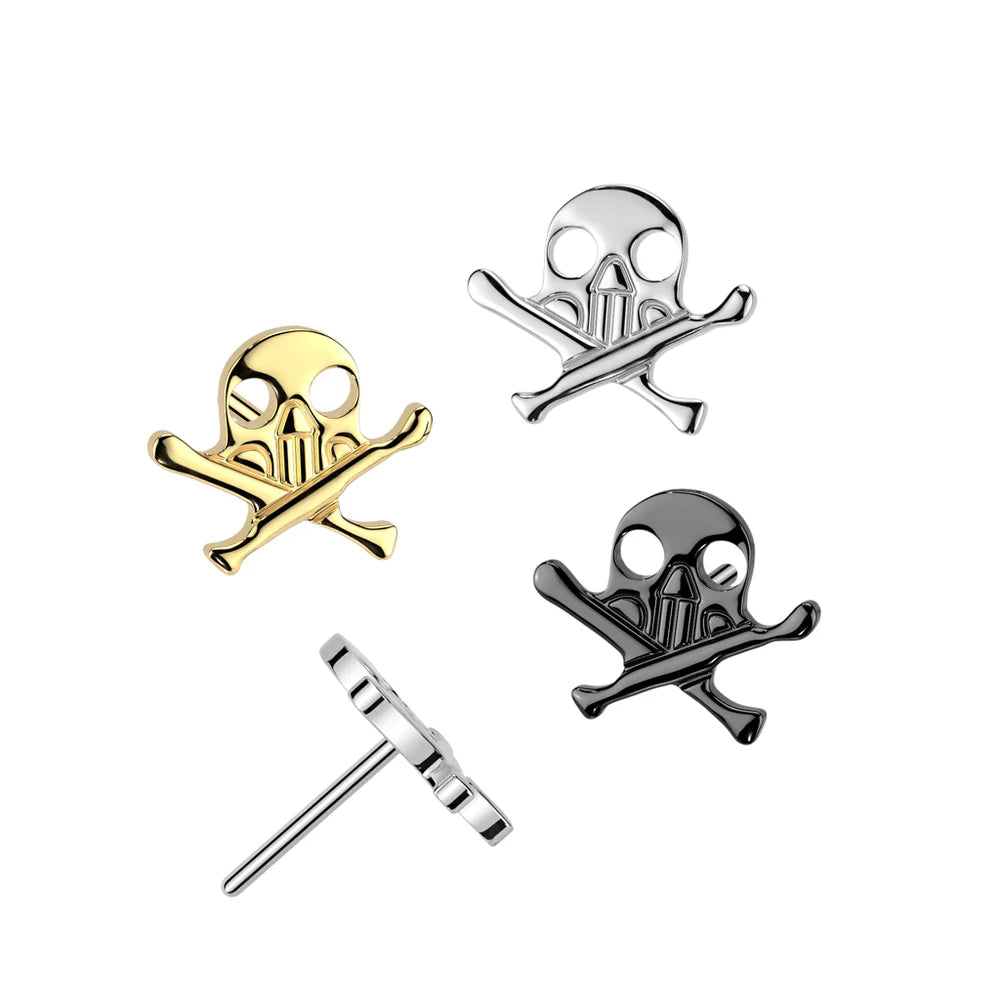 Implant Grade Titanium Threadless Push In Skull With Crossbones Top