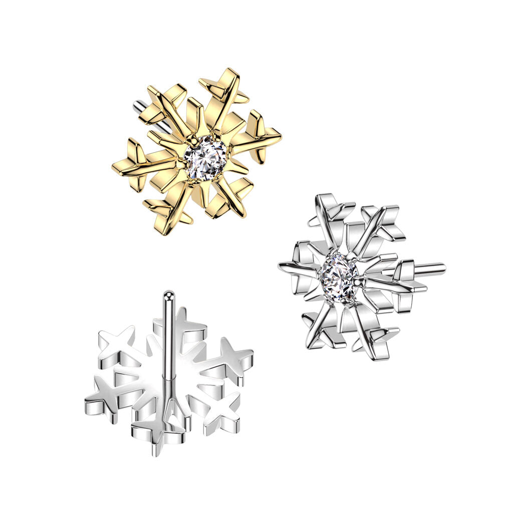 Implant Grade Titanium Threadless Push In Snowflake With CZ Center Top