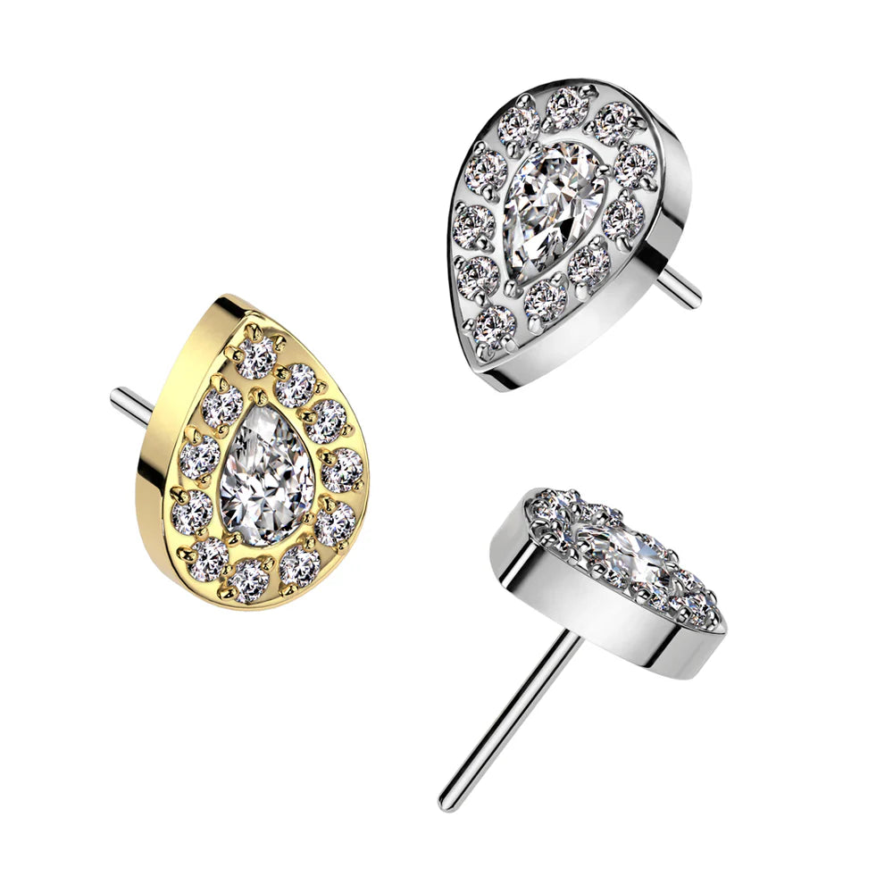 Implant Grade Titanium Threadless Push In Teardrop CZ Center With CNC CZ Rim Top