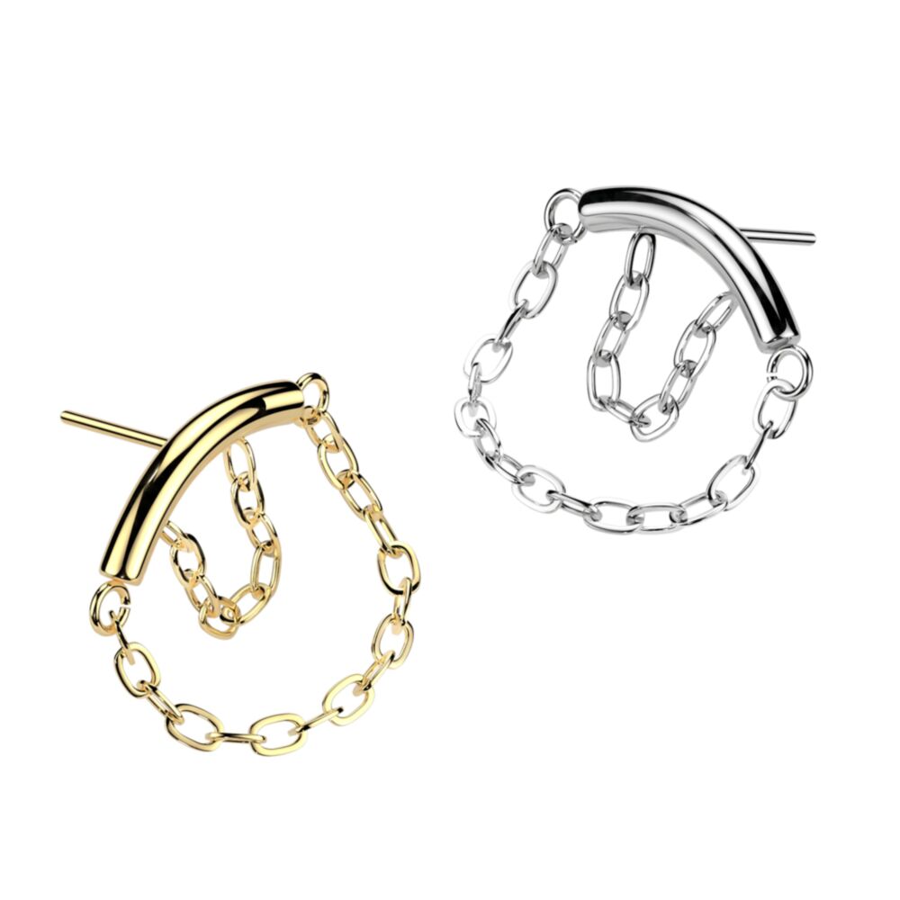 Implant Grade Titanium Threadless Push In Top. Double Chain Linked Curved Bar