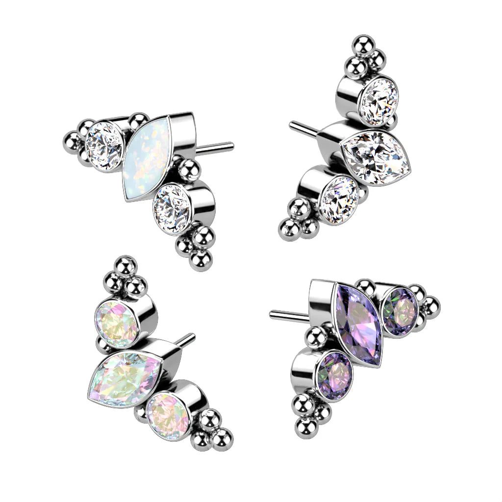 Implant Grade Titanium Threadless Push In Top With Marquise CZ or Opal...