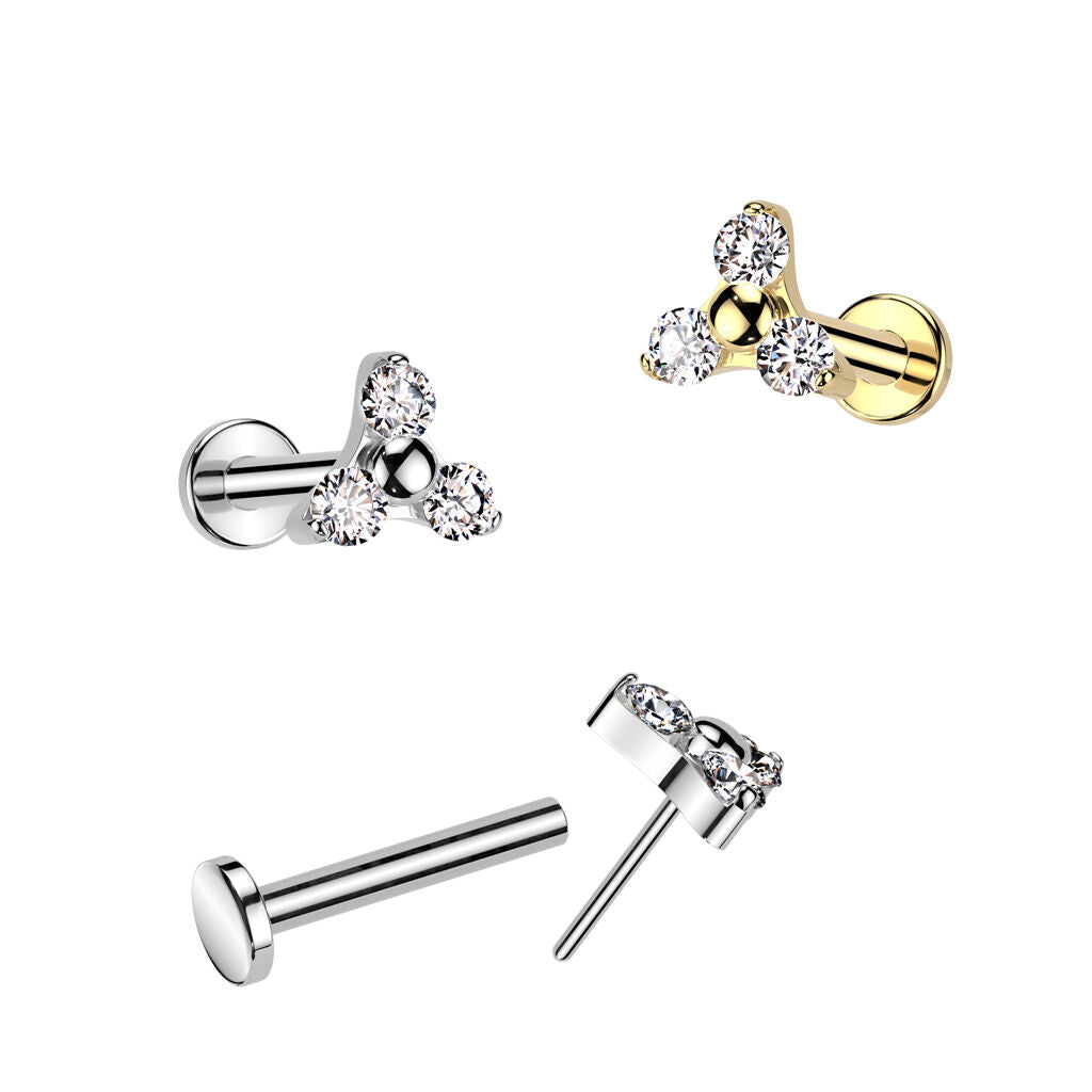 Implant Grade Titanium Threadless Push in Labret With Prong Set CZ Trinity Top