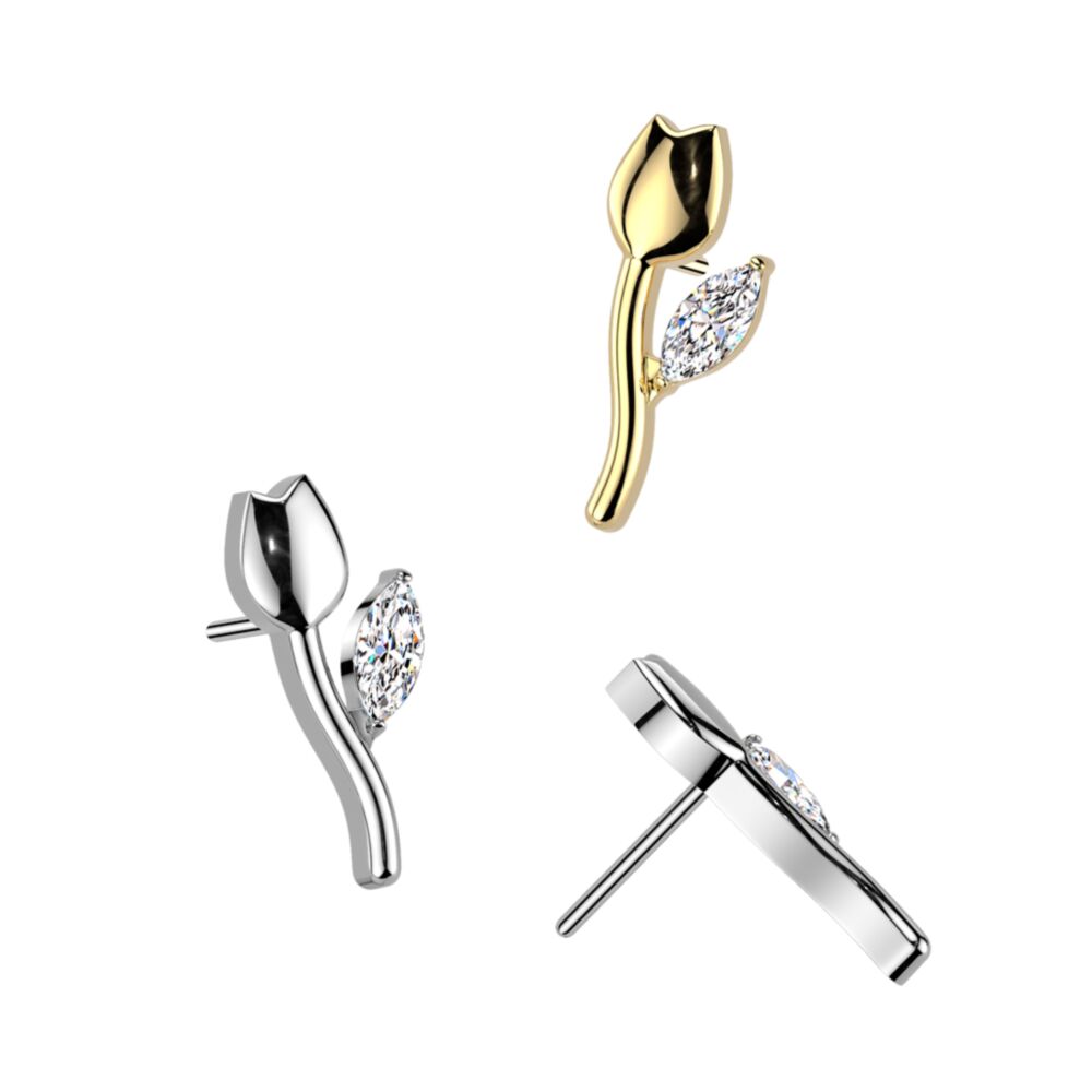 Implant Grade Titanium Threadless Tulip Top With CZ Leaf