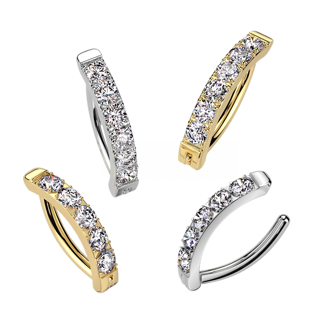 Implant Grade Titanium Hinged Hoop With CNC Set CZ Belly Button Ring