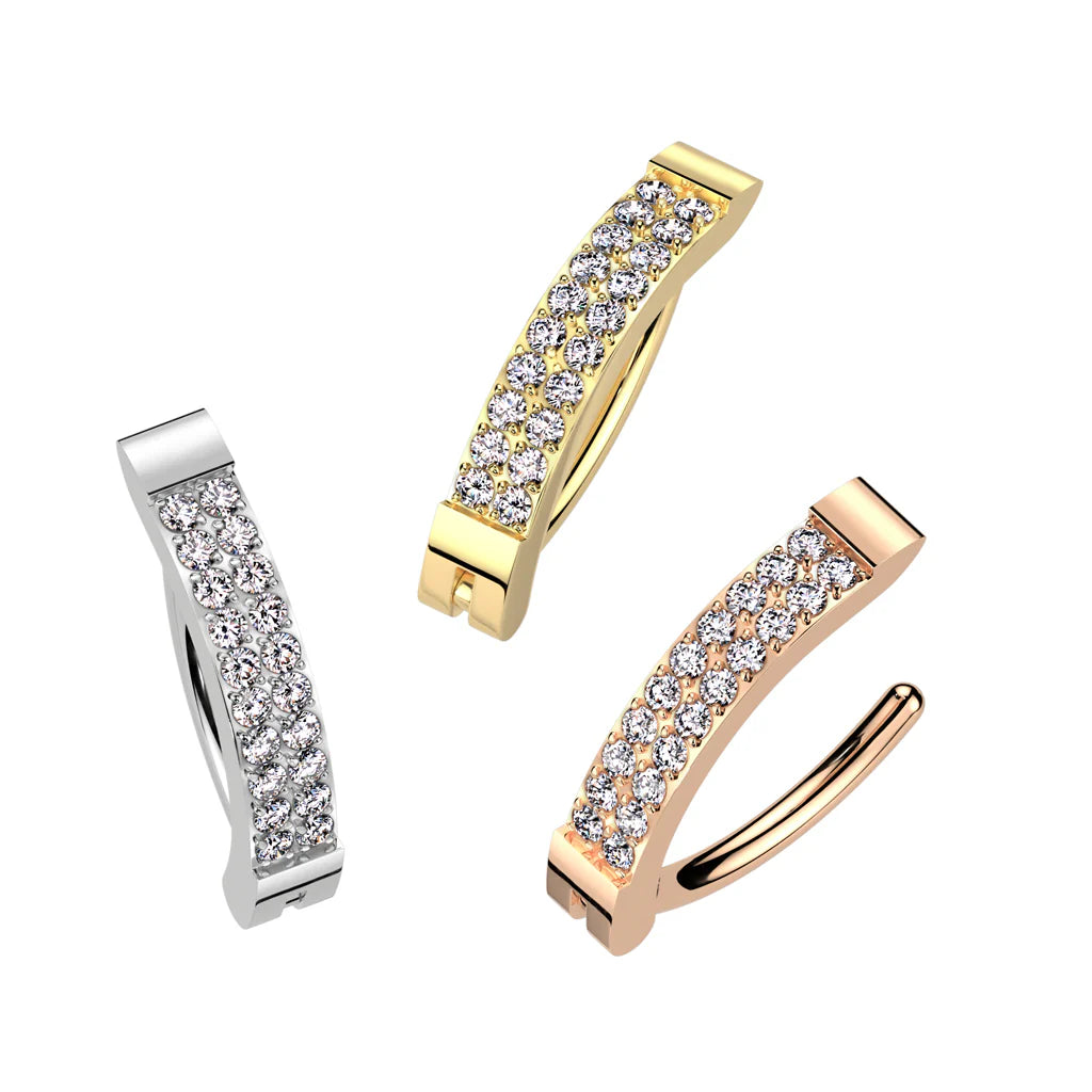 Implant Grade Titanium Hinged Hoop With Double Line CNC Set CZ Belly Button Ring