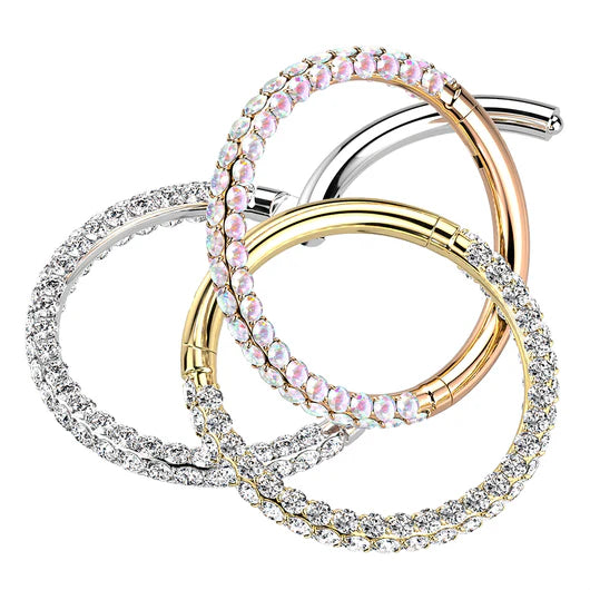 Implant Grade Titanium Hinged Segment Hoop Ring With 3 Pave CZ Sides