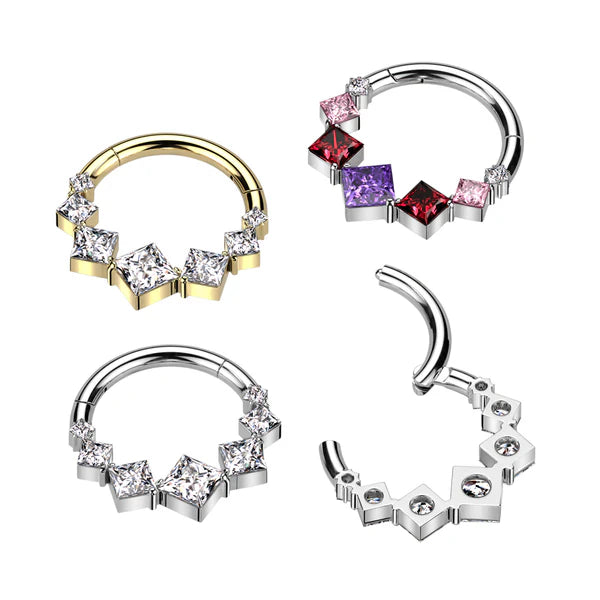 Implant Grade Titanium Hinged Segment Hoop Ring With 7 Square CZ
