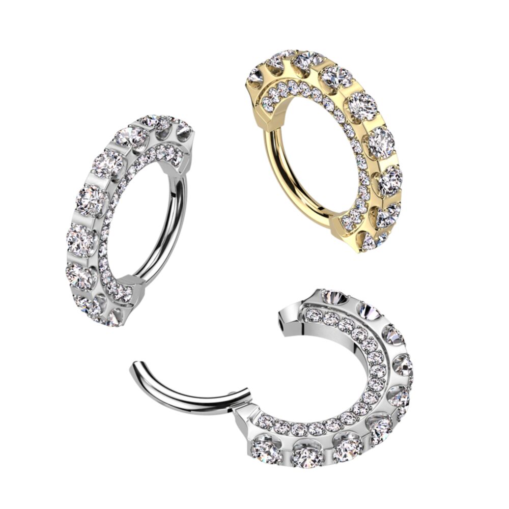 Implant Grade Titanium Hinged Segment Hoop Ring With CNC Forward Facing CZ and Large Outward Facing CZ