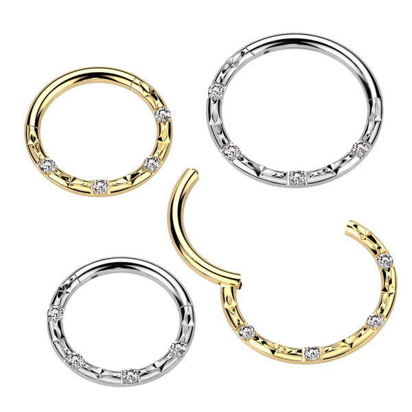 Implant Grade Titanium Hinged Segment Hoop Ring With CNC Set CZ and Faceted Cuts