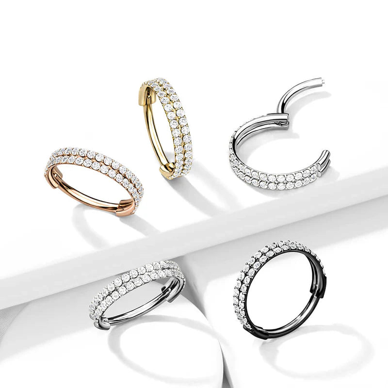 Implant Grade Titanium Hinged Segment Hoop Ring With Double Lined Outward Facing CZs