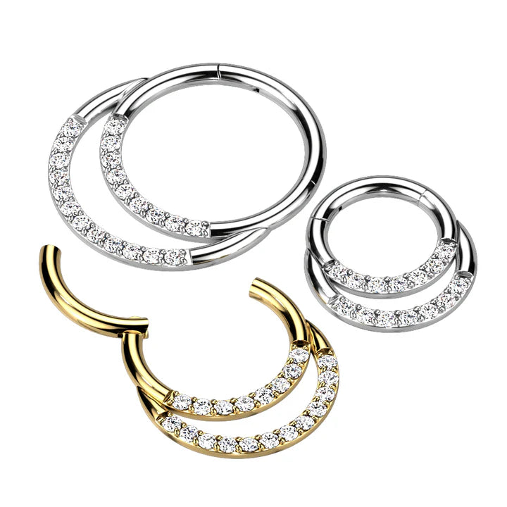 Implant Grade Titanium Hinged Segment Hoop Ring With Double Row of Pave CZs