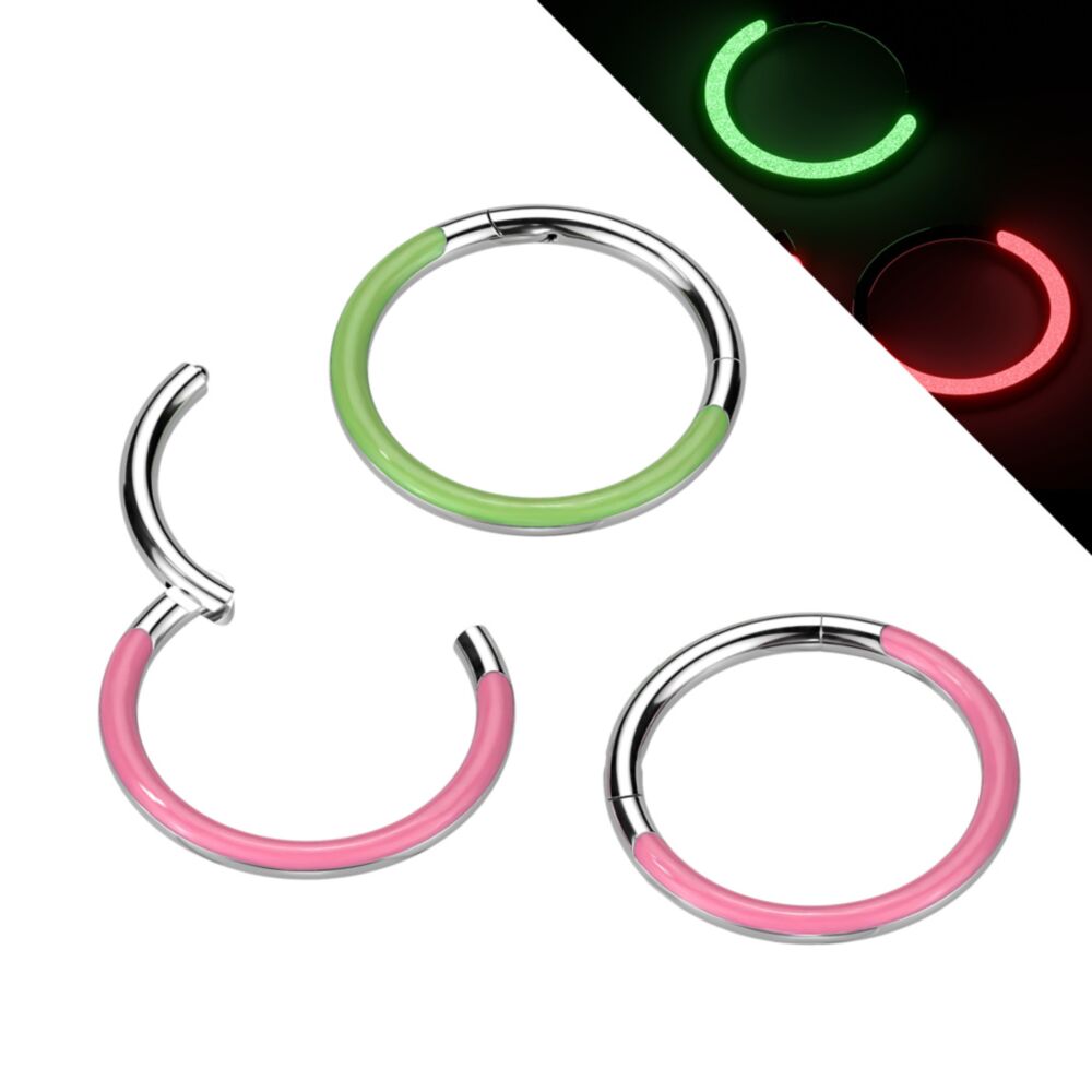 Implant Grade Titanium Hinged Segment Hoop Ring With Front Facing Glow In The Dark Line
