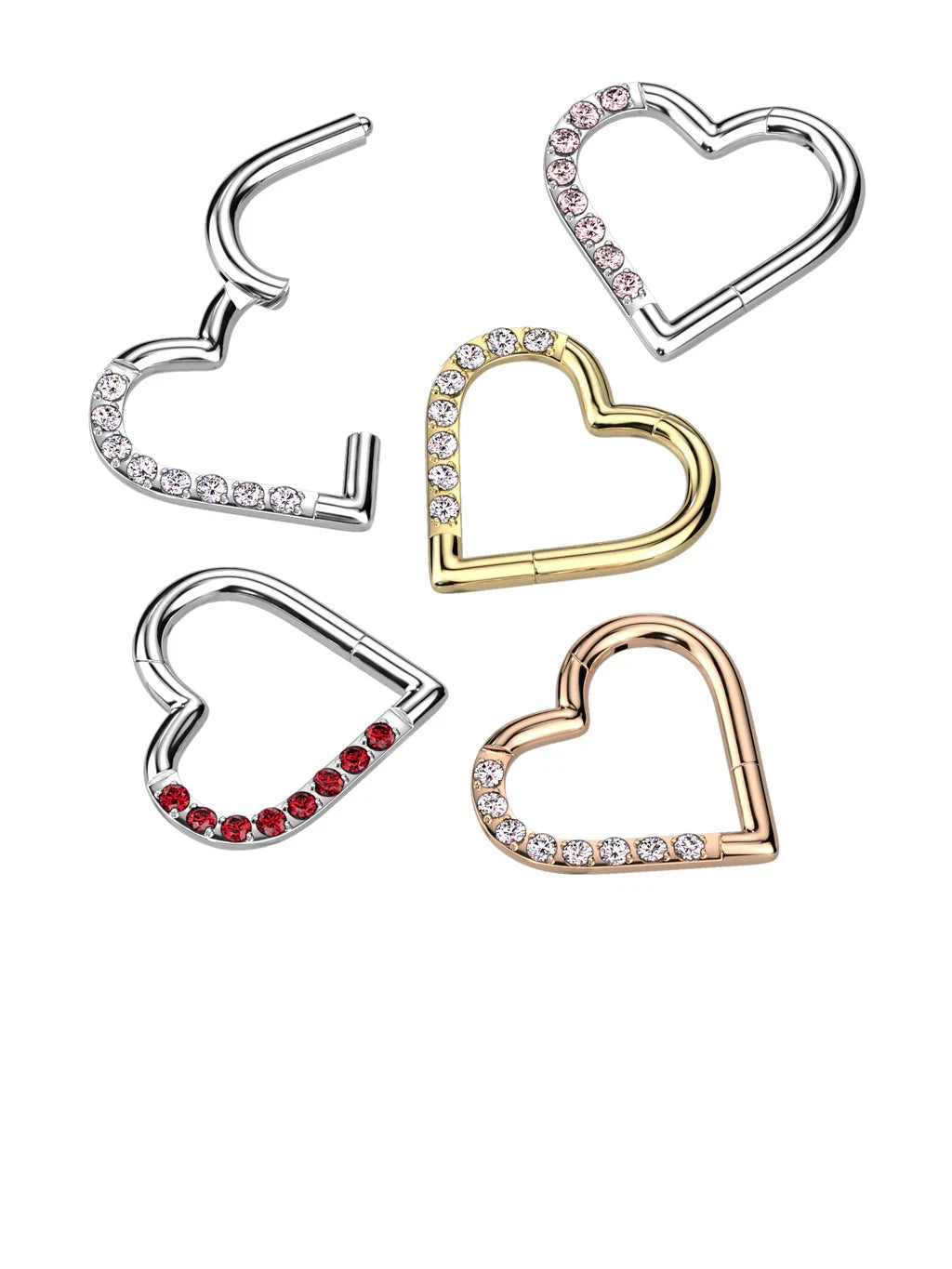 Implant Grade Titanium Hinged Segment Hoop Ring With Half Pave CZ Heart