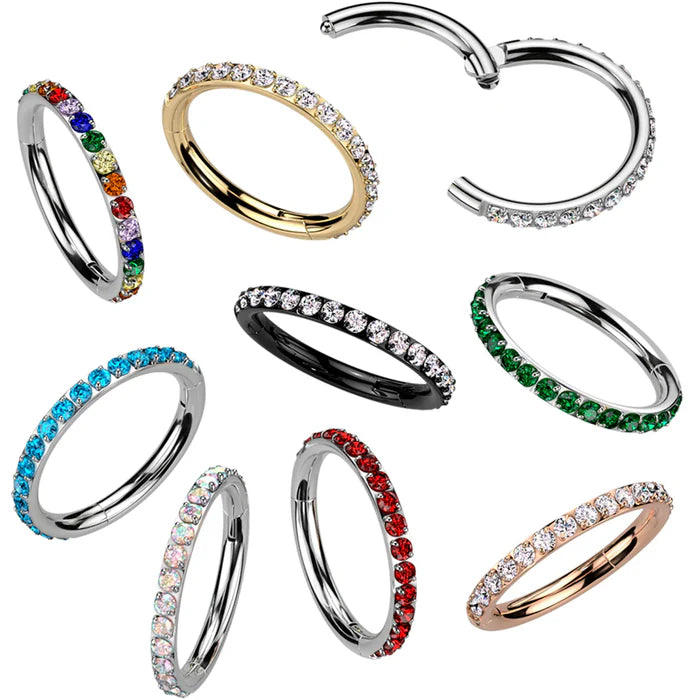 Implant Grade Titanium Hinged Segment Hoop Ring With Outward Facing Pave CNC Set CZ