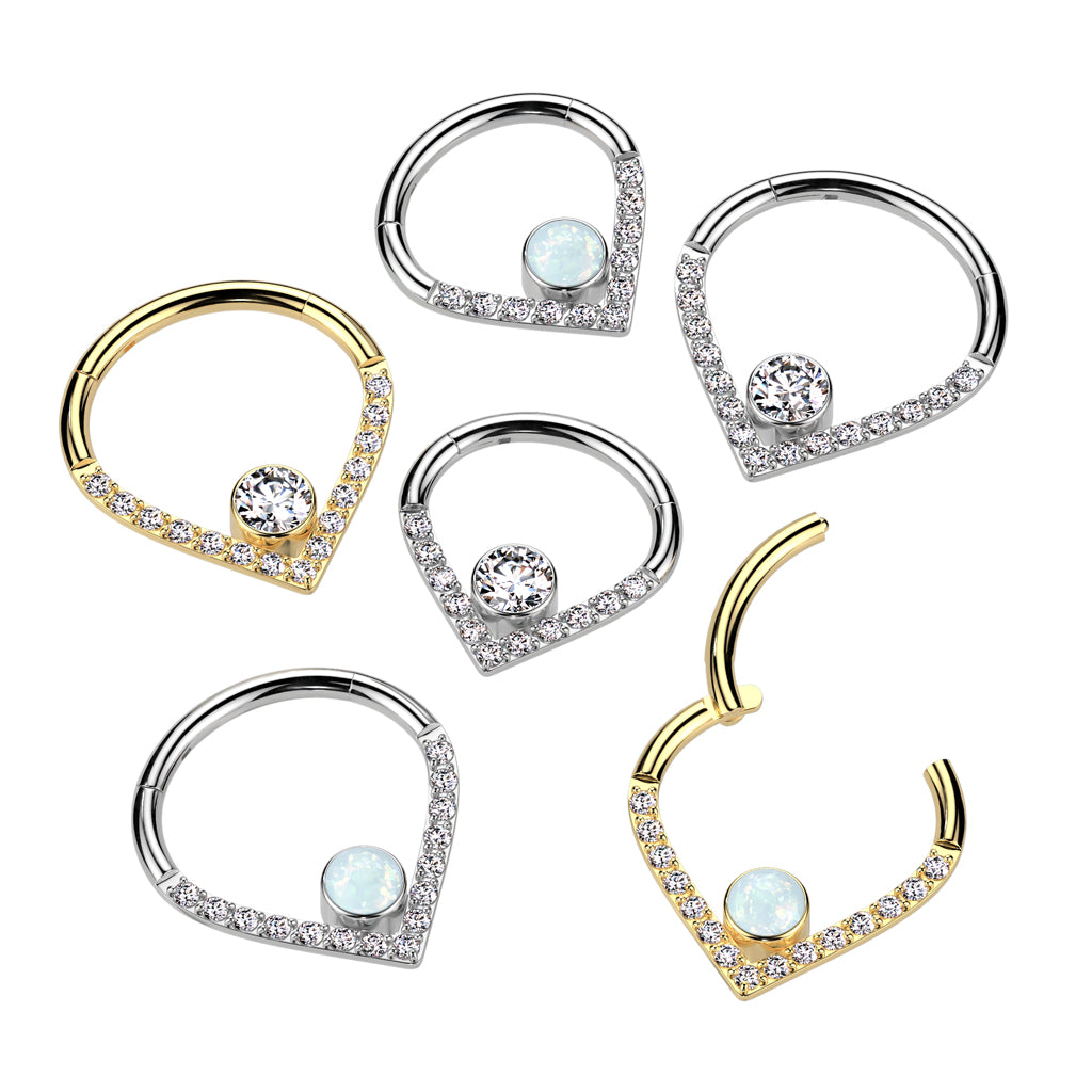 Implant Grade Titanium Hinged Segment Hoop Ring With Pave CZ Single...