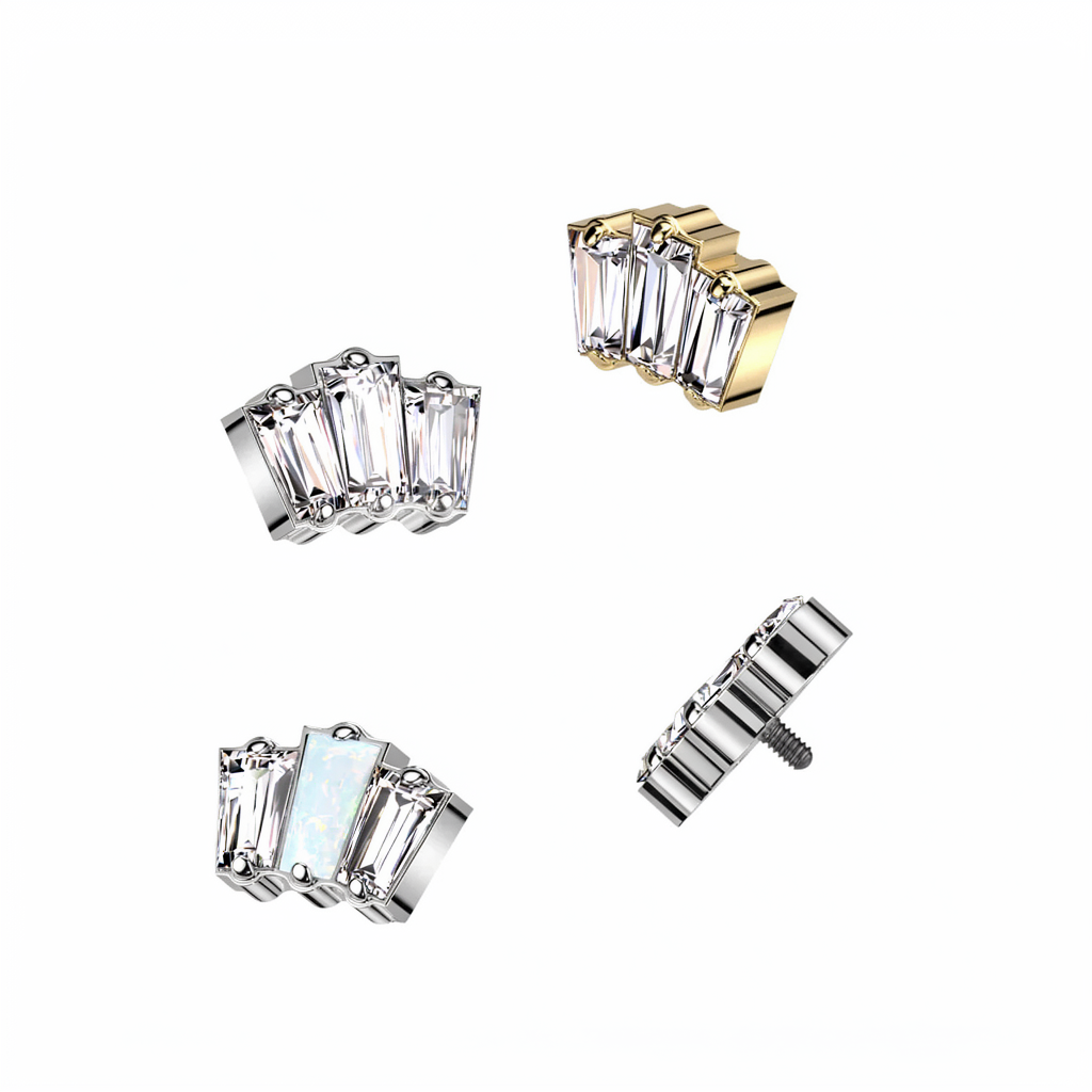 Implant Grade Titanium Internally Threaded 3 Baguette Top With CZ or Opal Center