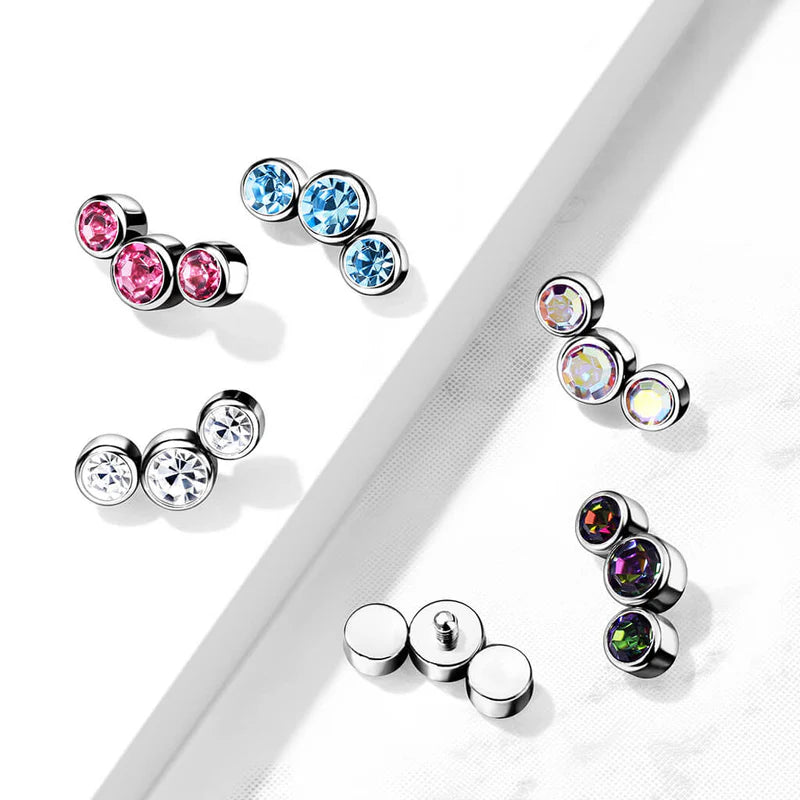 Implant Grade Titanium Internally Threaded 3 Round Bezel Set Swarovski Crystal Top Parts